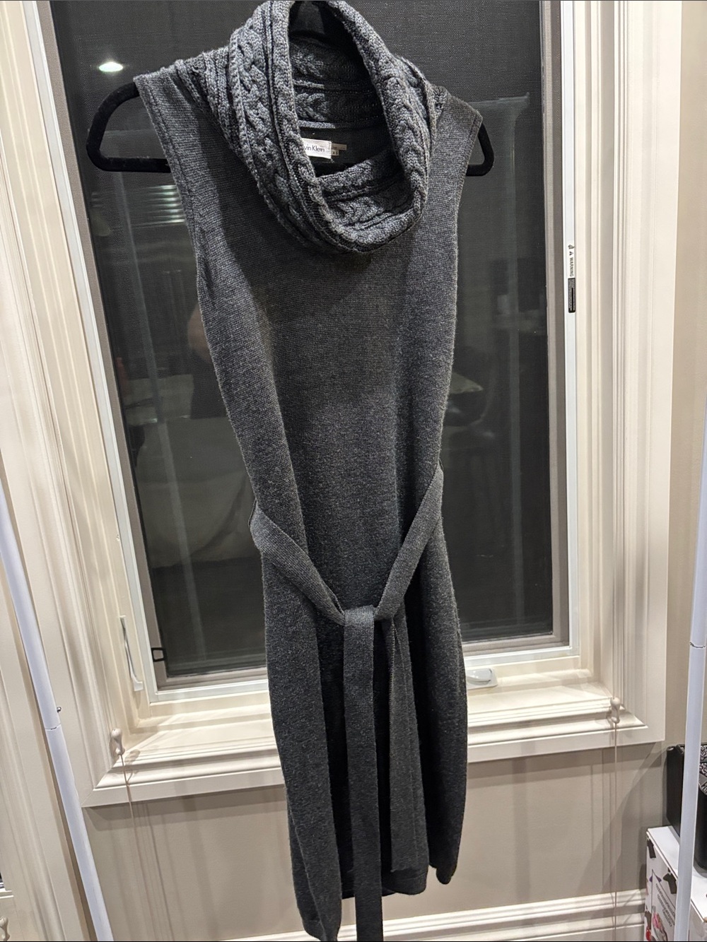 Calvin Klein Charcoal Cable Cowl Neck Sleeveless Knit Dress